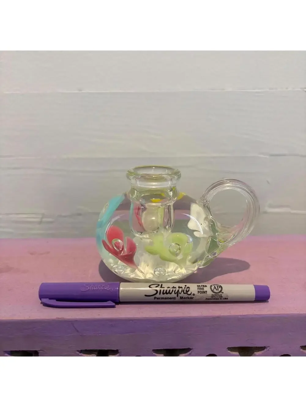 Joe St Clair Flower Art Glass Candleholder Paperweight